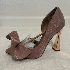 Women’s Betsy Johnson Nobbel Pump Heel Pink Champagne Bow Glitter Party Size 6M